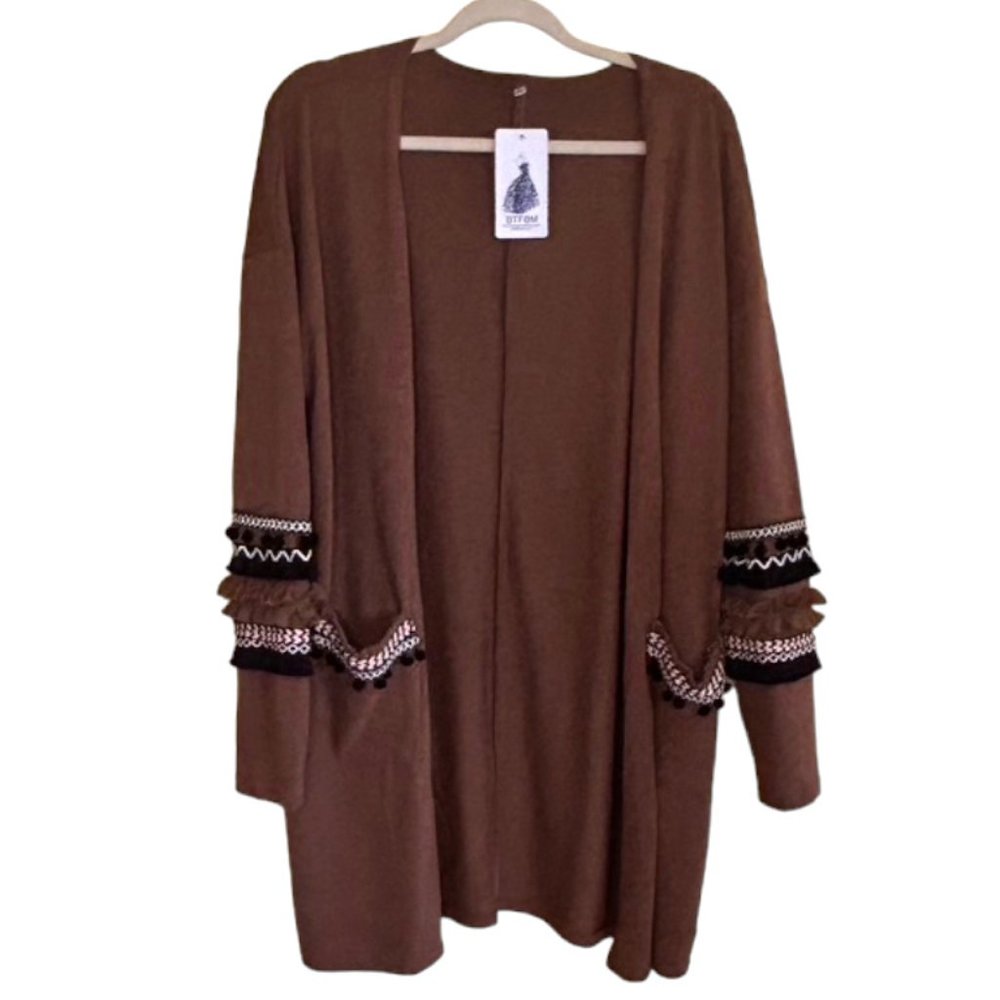 BTFBM Gold Cardigan with Unique Trim on Sleeves and Pockets Size XL NWT